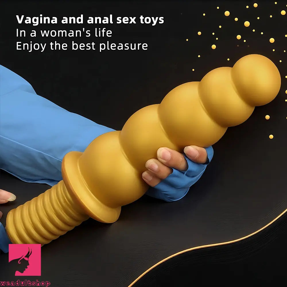 10.62in 14.56in Gold Silicone Anal Plug Dildo With Handle For Love Sex