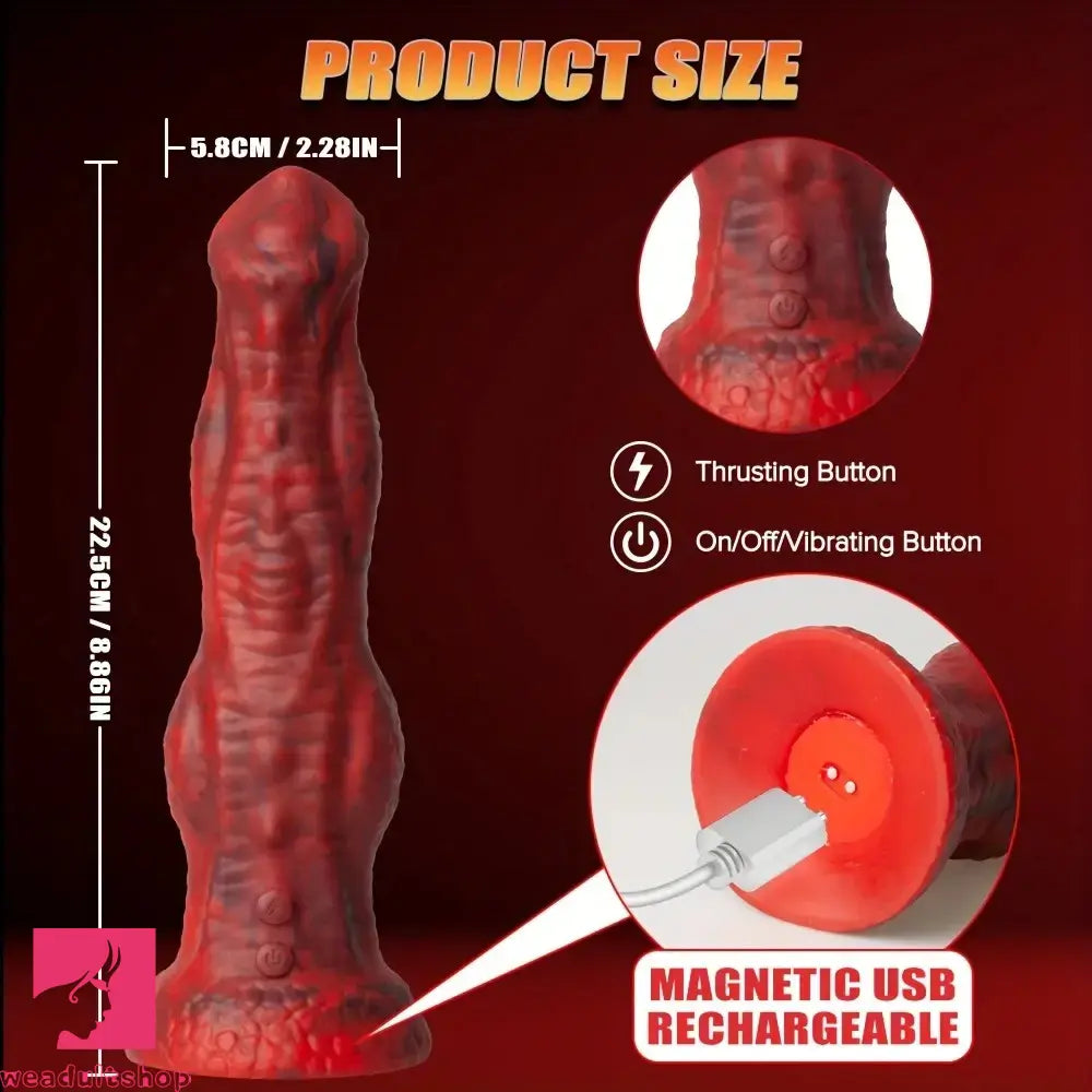 8.86in Big Monster Dildo Vibrating Thrusting Muscle Silicone Soft Dildo