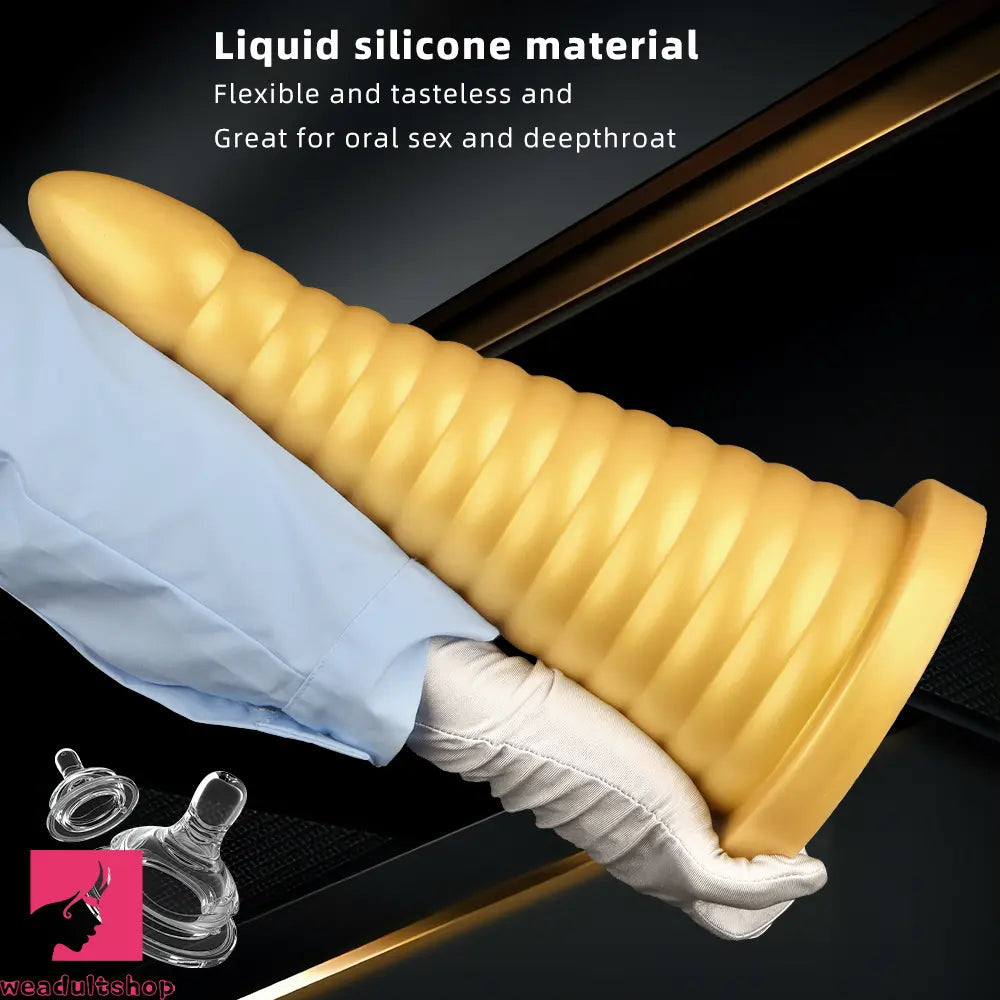10.23in 14.56in Large Thread Gold Silicone Pagoda Thick Large Anal Dildo