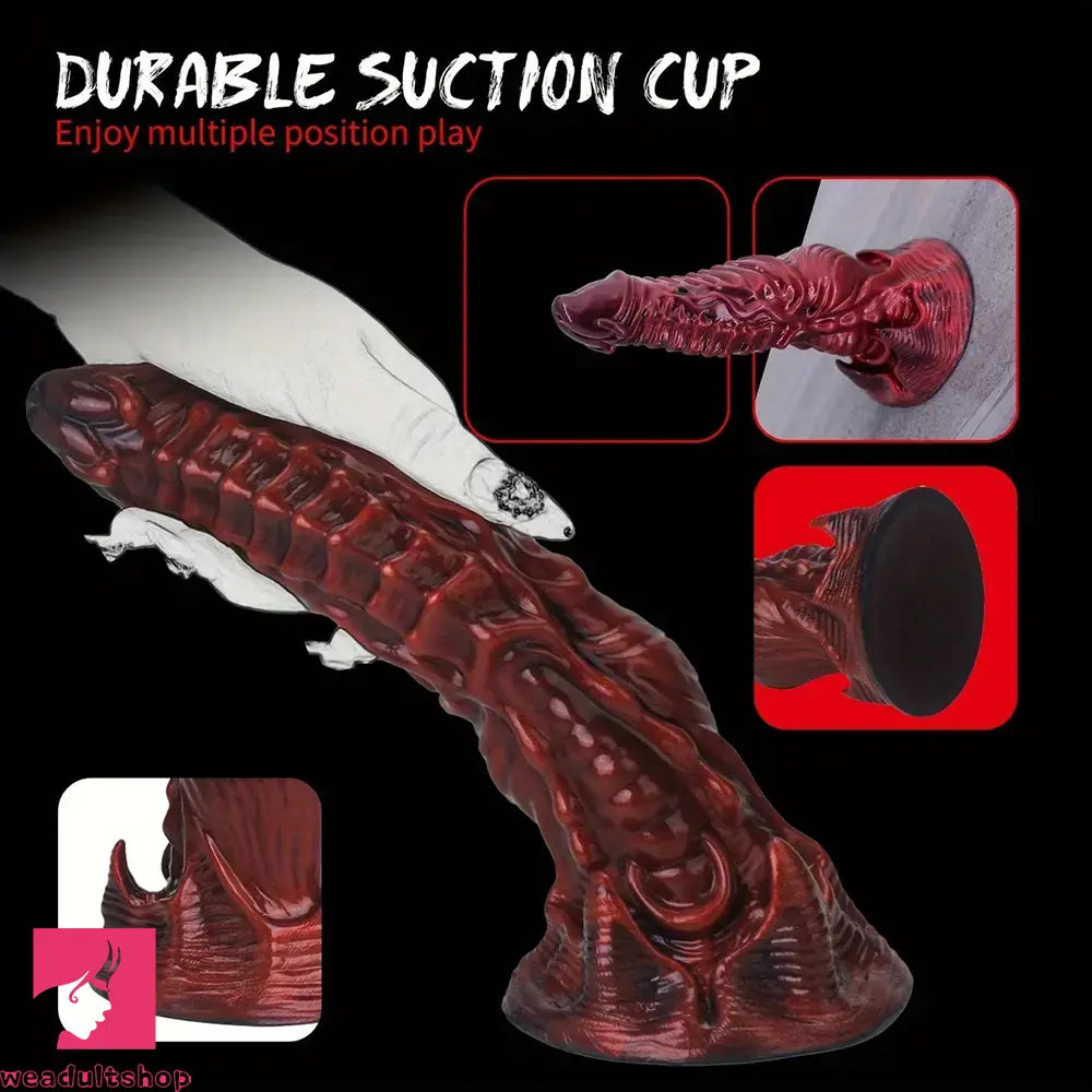 9.25in Monster Thick Knotted Penis Women Dragon Red Silicone Anal Dildo