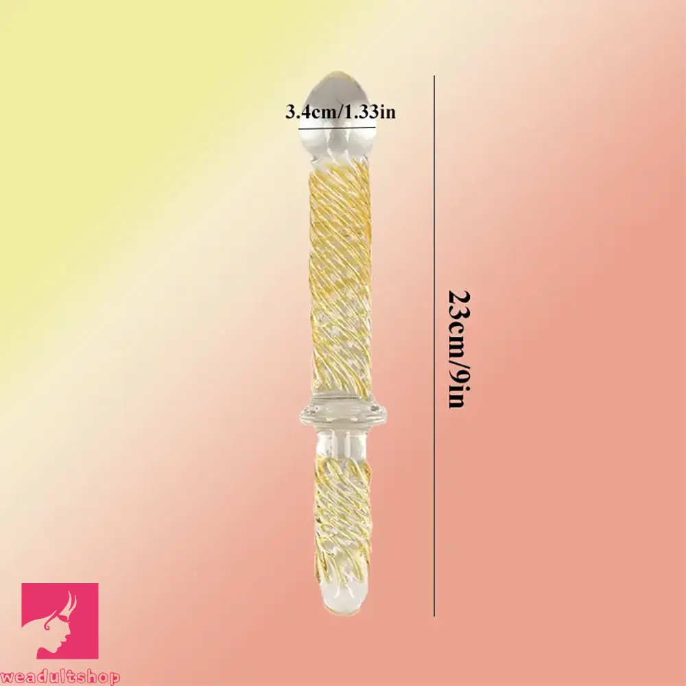 9in Female Pull Beads Anal Clit Threaded Double-head Glass Handle Dildo