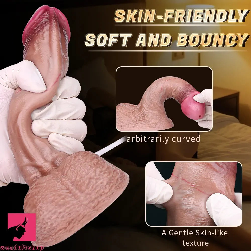 7.24in Double Density Silicone Soft Ejaculating Real Simulation Cock Dildo