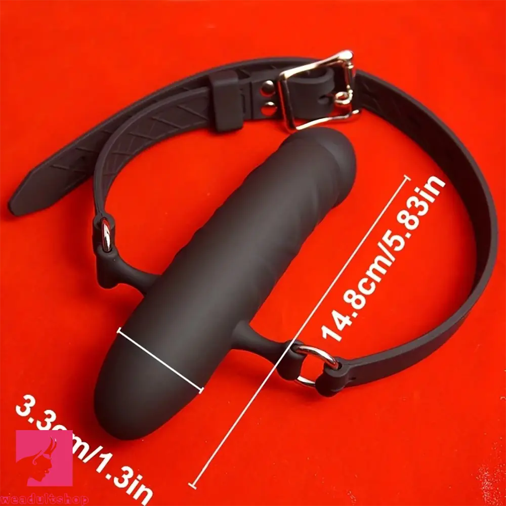 5.83in Double-Ended Silicone Face Dildo Gag with Adjustable Strap Cock