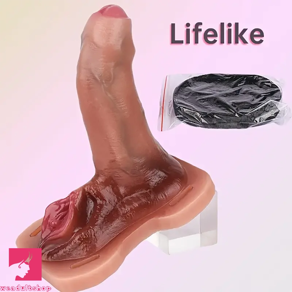 5.23in Realistic Uncut Foreskin Grinder Soft Dildo With Webbing Straps