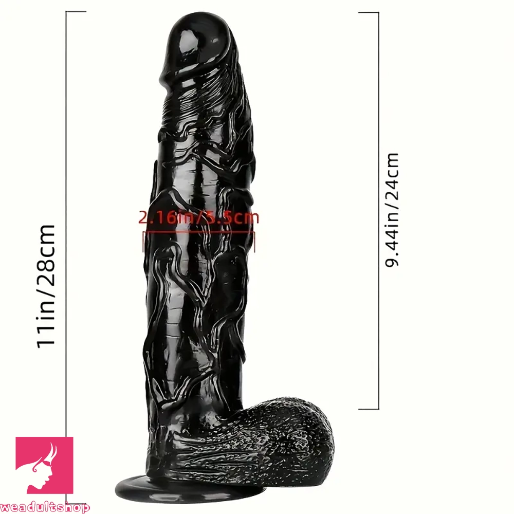 11in Thick Black Giant Solid Color Dildo Hand Wash Only For G Spot Toy