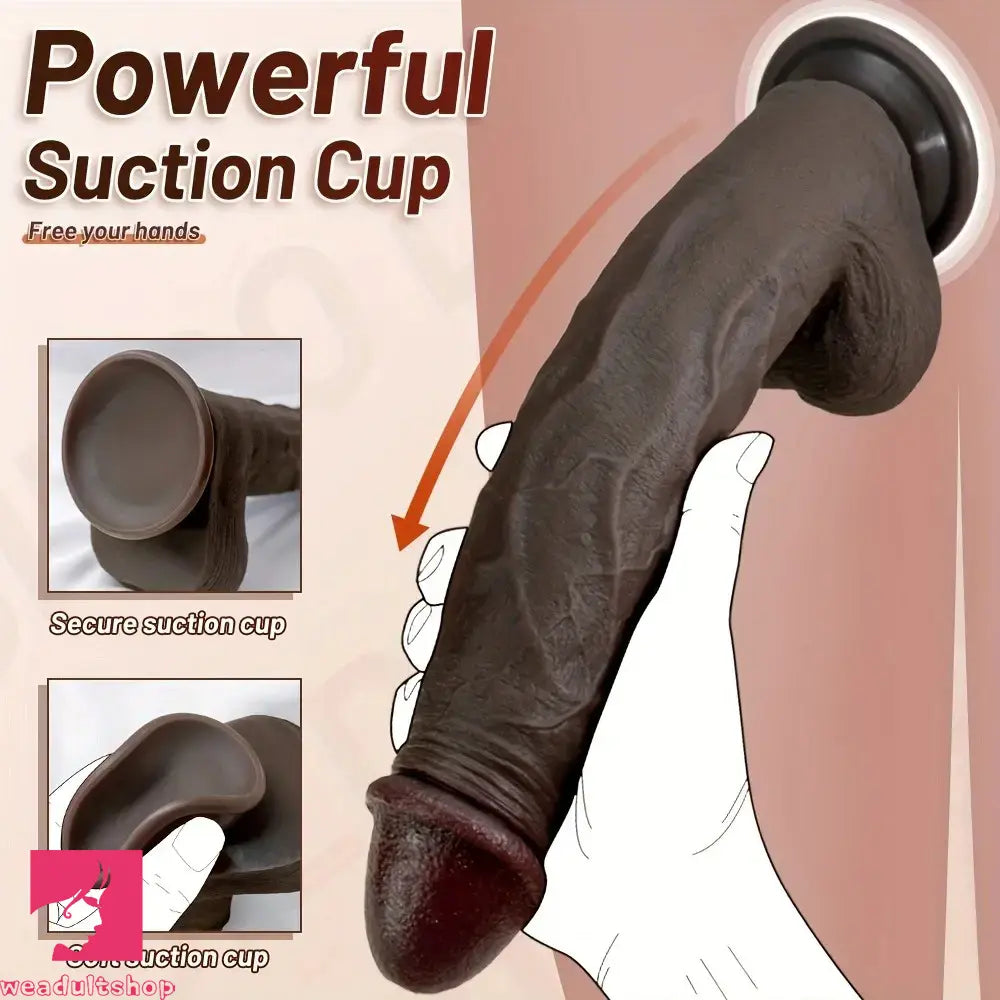 11.02in Ebony Wearable Realistic Silicone Thick Dildo For G Spot Sex Game