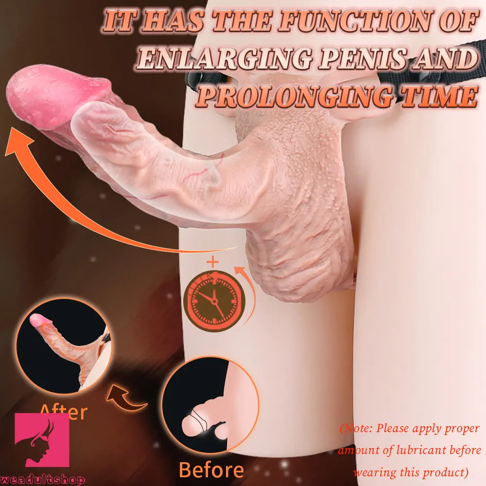 8.07in Realistic Strap on Extender Cock Sleeve Dildo Stretchable Cock Ring