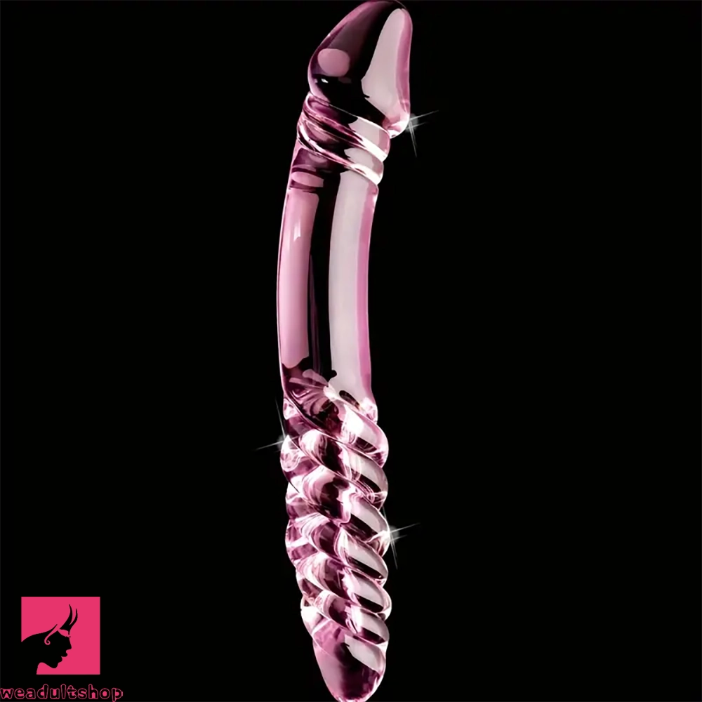 8.85in 9.05in Glass Double Penetration Spiked Dildo With Textured Ridge