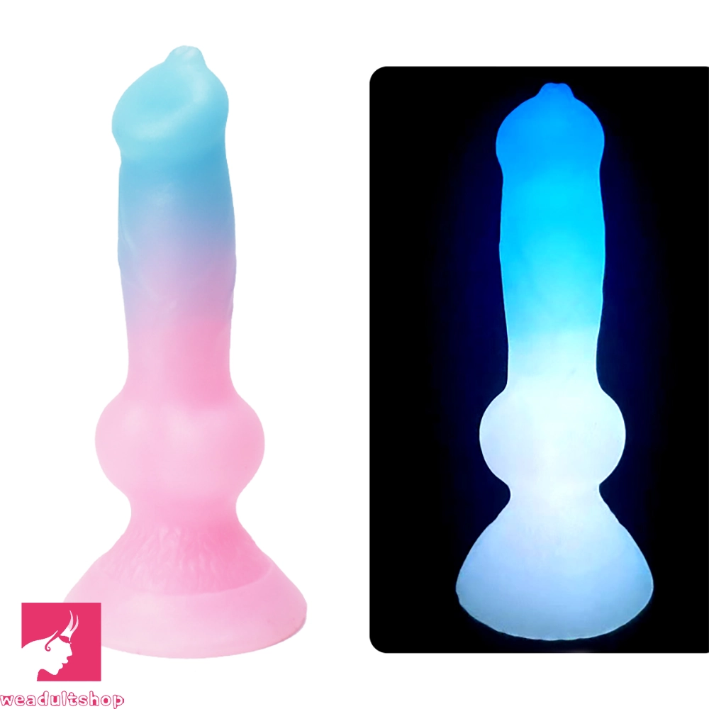 7.49in Dog Cock Knot Dildo Silicone Soft Animal Cock Luminous Clit Dildo