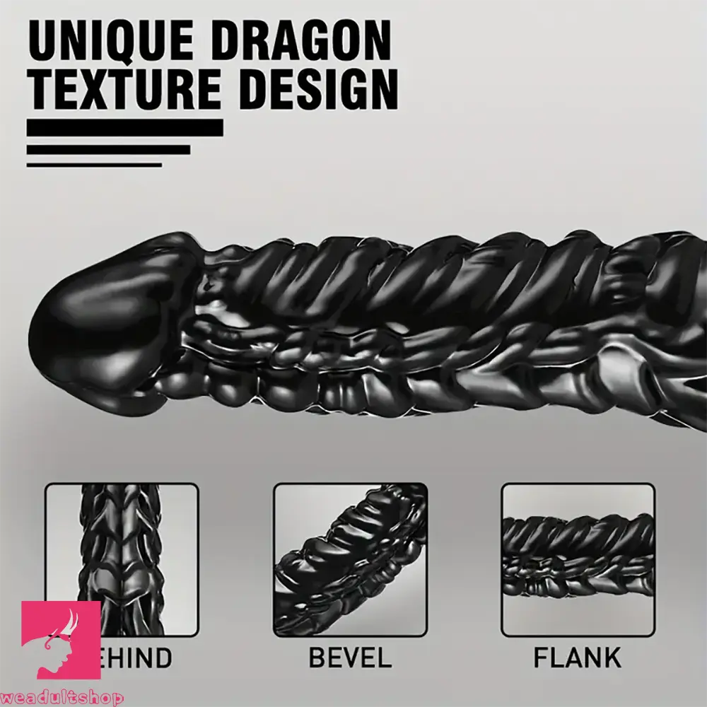 9in Dragon Big Black Fantasy Penis Scales Spiked PVC Cock Dildo