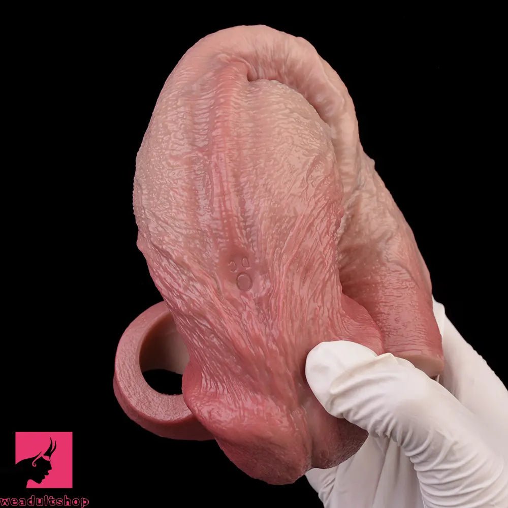 9.09in Vibrating Real Remote Silicone Hollow Dildo Sleeve Penis Extender