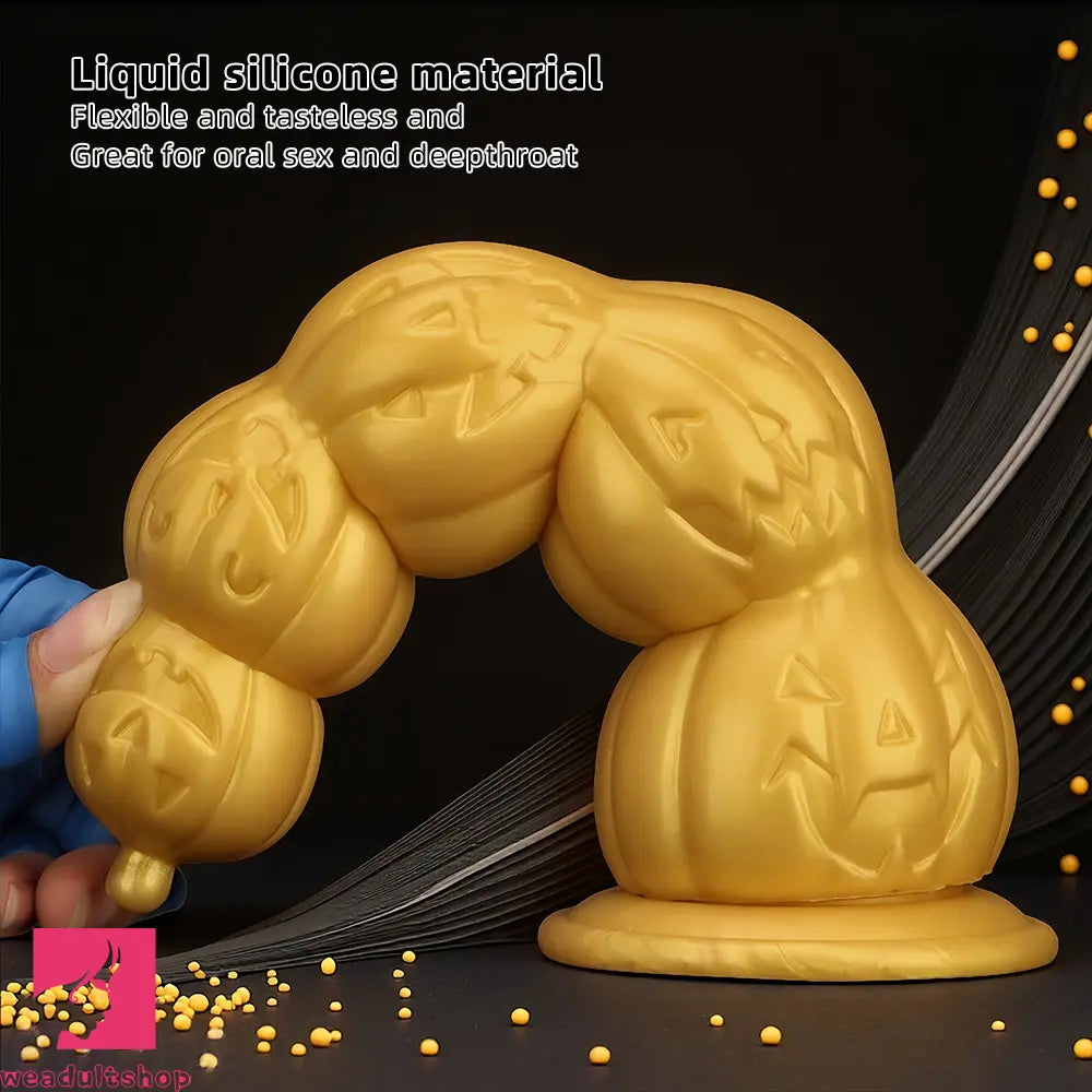 7.28in 8.66in 9.84in Golden Silicone Halloween Pumpkin Anal Odd Dildo