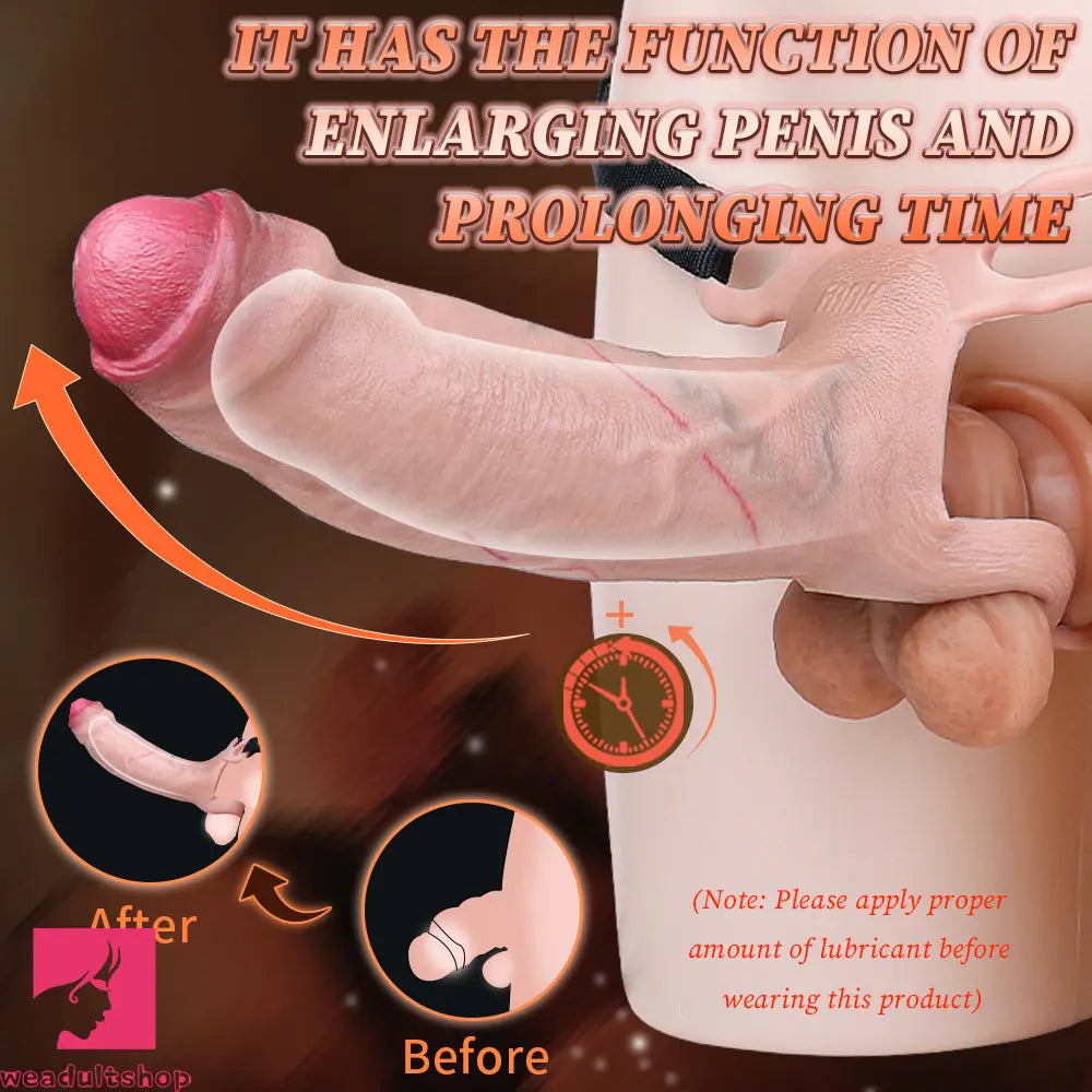 7.16in Strap on Penis Extender Uncut Cock Sleeve Dildo For G-Spot Anus