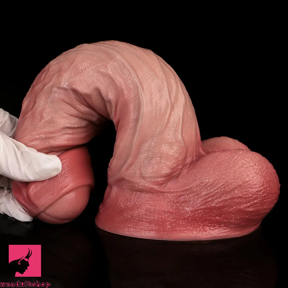 8.11in Double-layer Liquid Silicone Skin-like Soft Uncut Dildo Cock Sex Toy