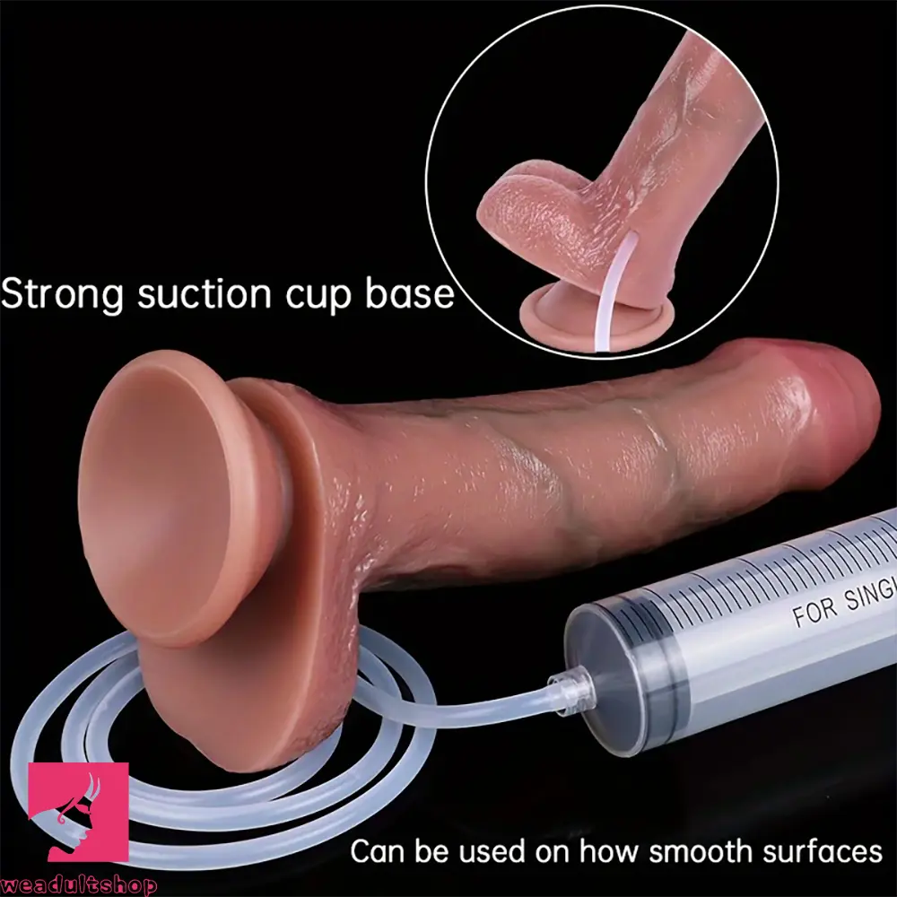 9.05in Realistic Liquid Silicone Spraying Simulates Foreskin-Like Uncut Dildo