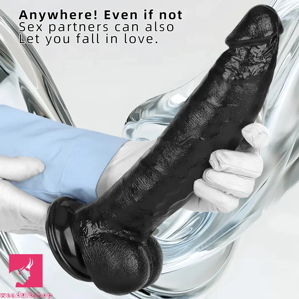 12.2in Big Black PVC Cock Dildo Suction Cup Hand-Free Play Gay Sex Toy