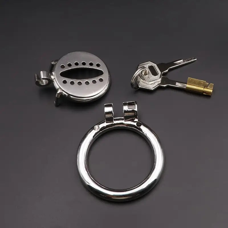 Sexual Chastity Stainless Steel Male Flat Snowflake Style Metal Chastity Cage