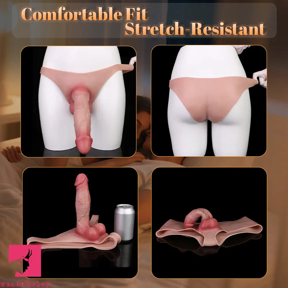 7.99in Wearable Silicone Lifelike Dildo Pants Real Skin Hollow Penis Sleeve