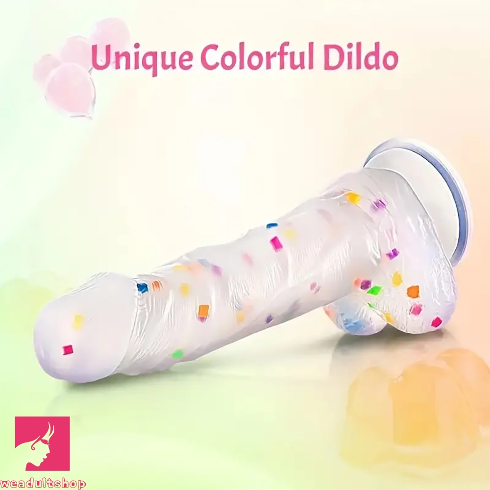 7.6in Colorful Jelly-Shaped Dildo Liquid Silicone Confetti Soft Cock Dildo