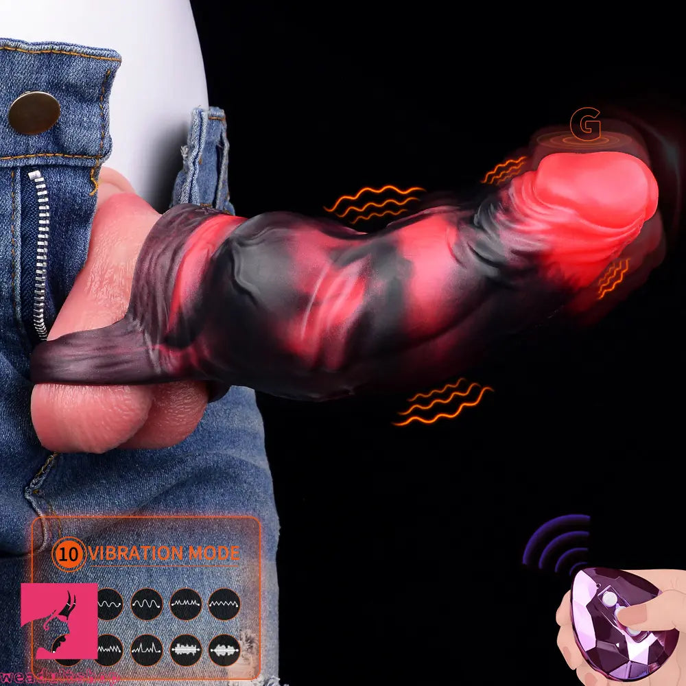 7.09in Silicone Cock Sleeve Knot Dildo Vibrating Hollow Cock Ring Penis Toy