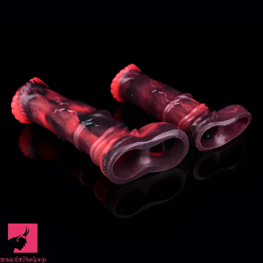 5.58in 7.17in Silicone Horse Penis Sleeve Cock Ring Hollow Vibrating Dildo