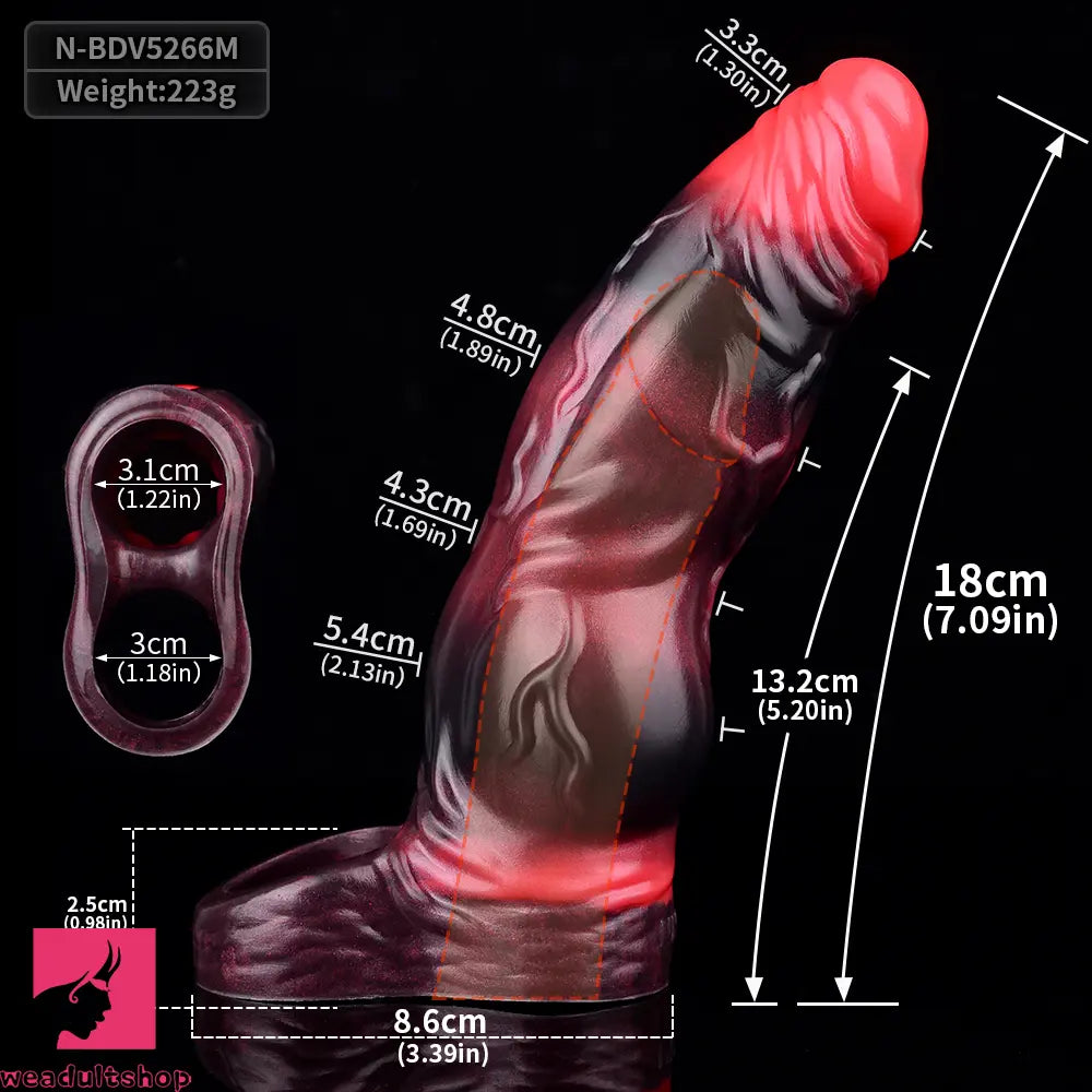 7.09in Silicone Cock Sleeve Knot Dildo Vibrating Hollow Cock Ring Penis Toy