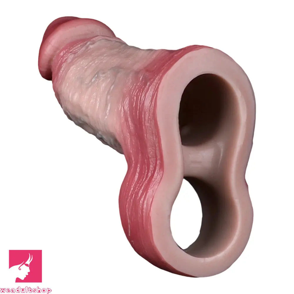 5.24in Real Feeling Blue Veins Hollow Dildo Cock Sleeve With Penis Ring