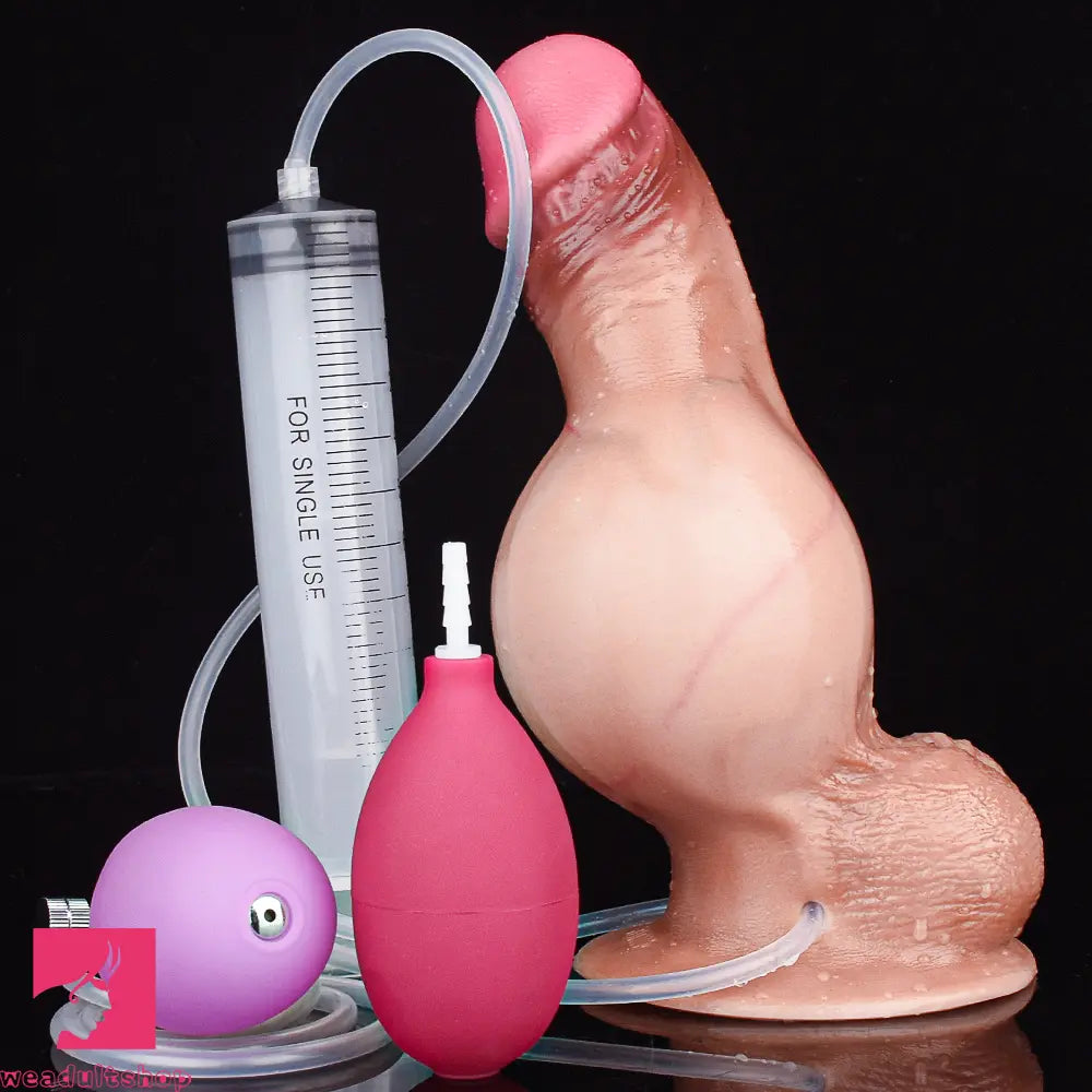 7.87in Inflatable Squirting Soft Silicone Woman Cock Dildo With Suction Cup