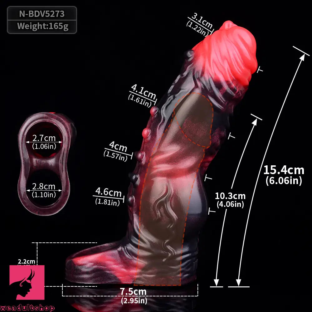 5.91in Silicone Vibrating Dog Tentacle Dildo Sleeve Knot Dildo With Cock Ring