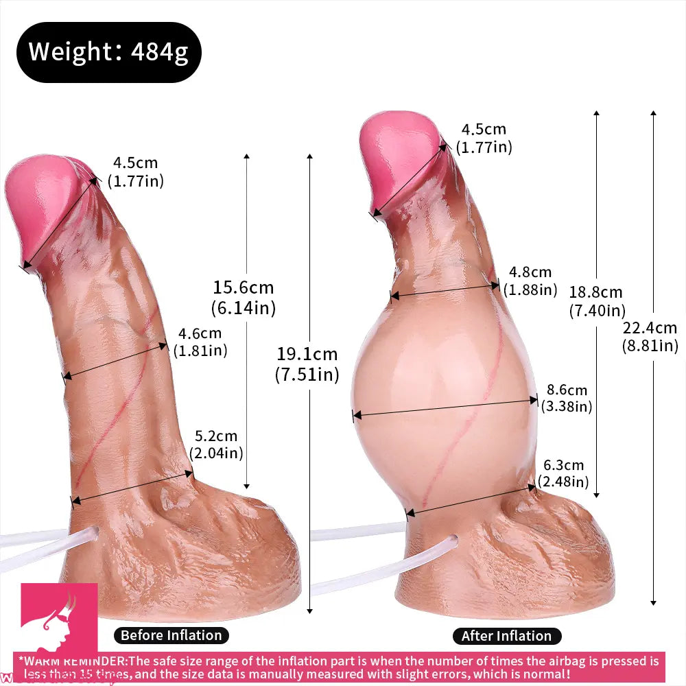 7.51in Inflatable Squirting Soft Silicone Dildo For Woman G Spot Anal Dildo