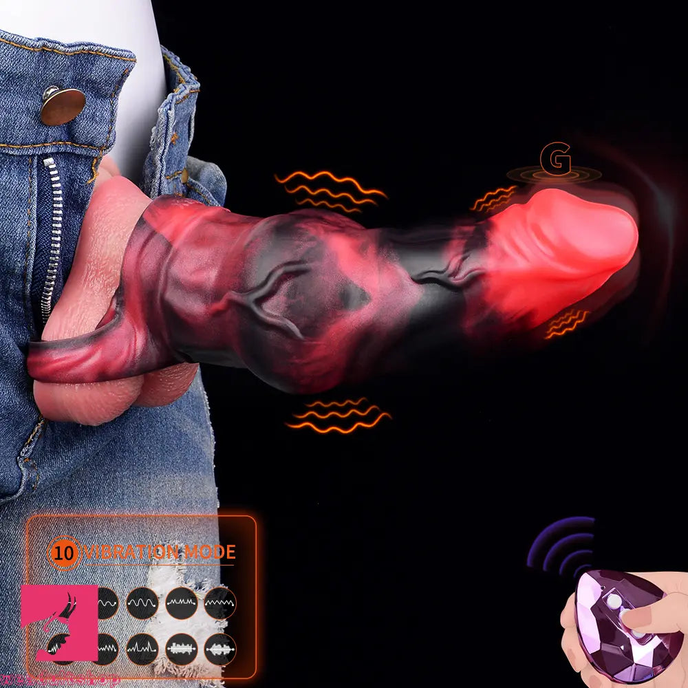 7.17in Silicone Animal Sleeve Knot Vibrating Hollow Dildo With Cock Ring