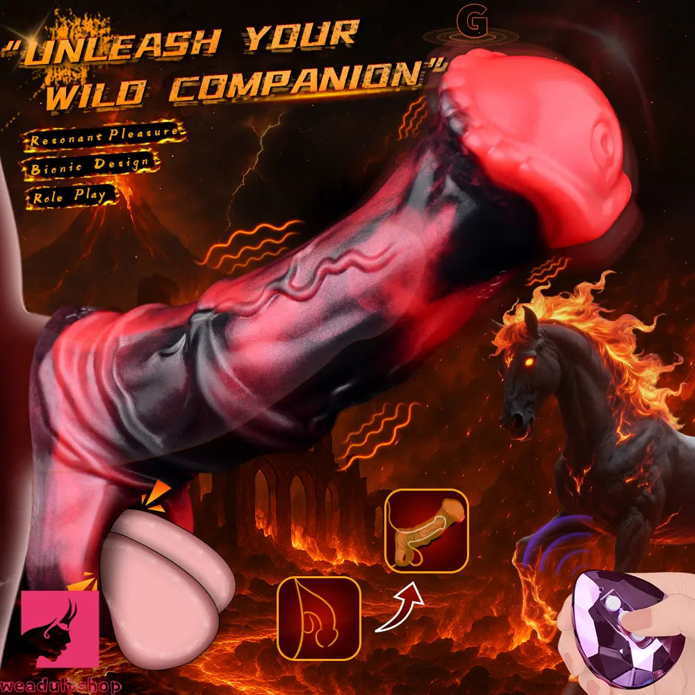 5.58in 7.17in Silicone Horse Penis Sleeve Cock Ring Hollow Vibrating Dildo