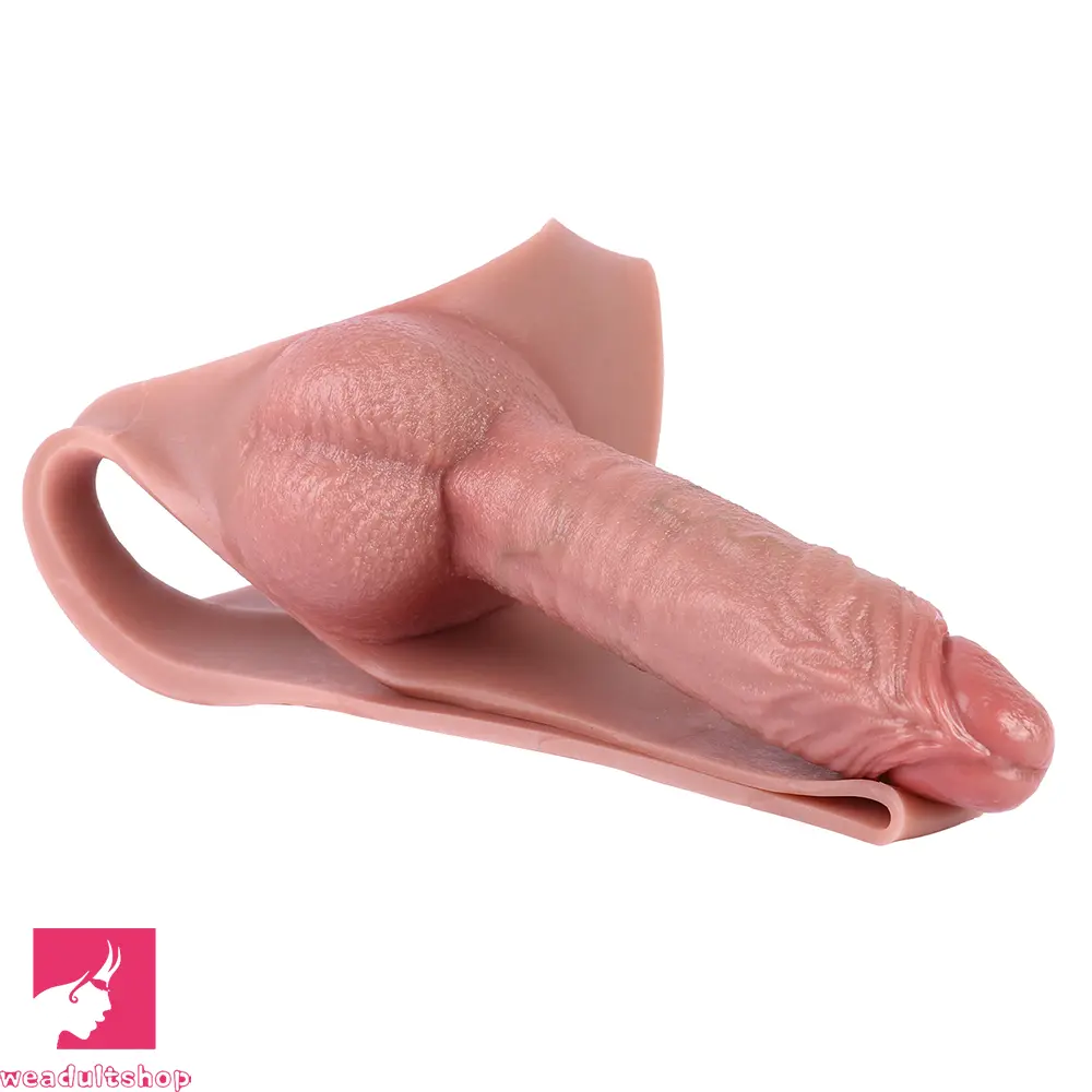 8.27in Wearable Hollow Dildo Pants Silicone Leather Sleeve For Male Penis