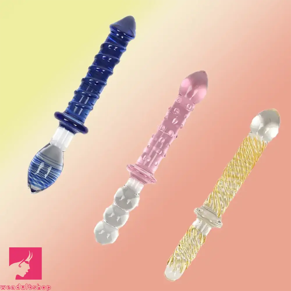 9in Female Pull Beads Anal Clit Threaded Double-head Glass Handle Dildo