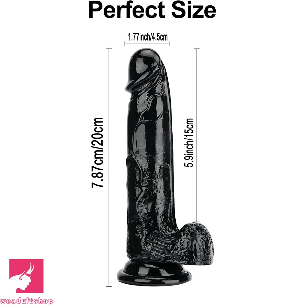 7.87in Black Skin Feeling Dildo Woman Man Suction Cup Anus Expander