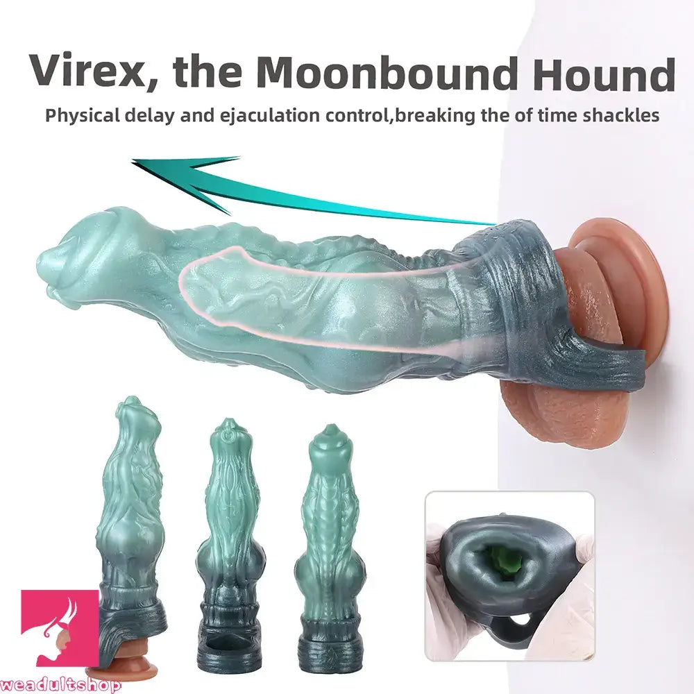 8.26in Moonbound Hound Silicone Hollow Cock Sleeve Dildo For Male Female
