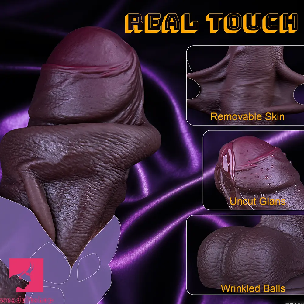 9.65in Foreskin Uncut Ultra-realistic Dual-Density Large Silicone Dildo
