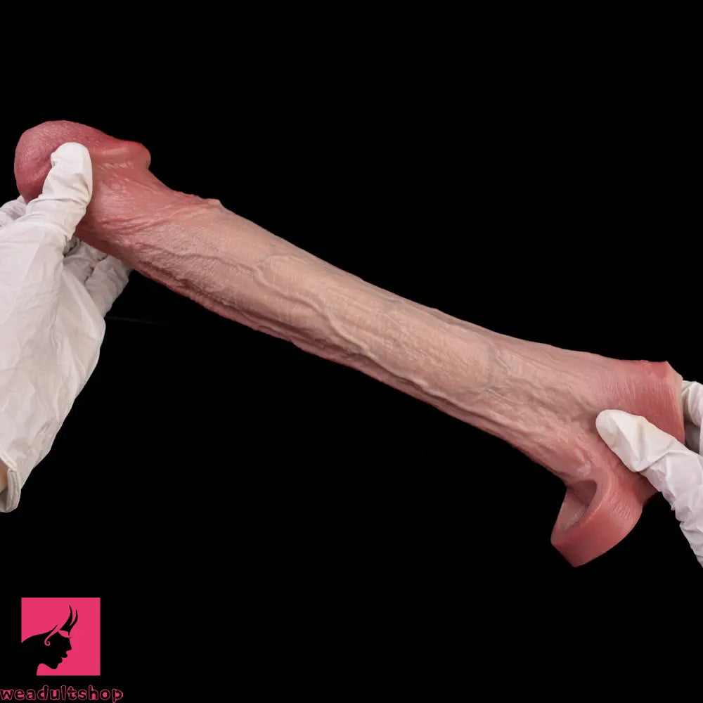 9.09in Vibrating Real Remote Silicone Hollow Dildo Sleeve Penis Extender