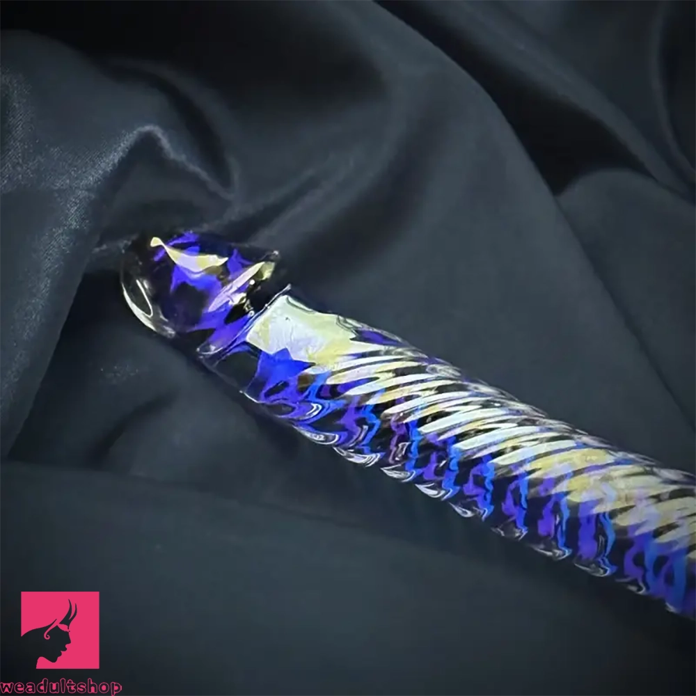 7.68in Crystal Colorful Spiral Textured Glass Dildo For Clit Masturbation