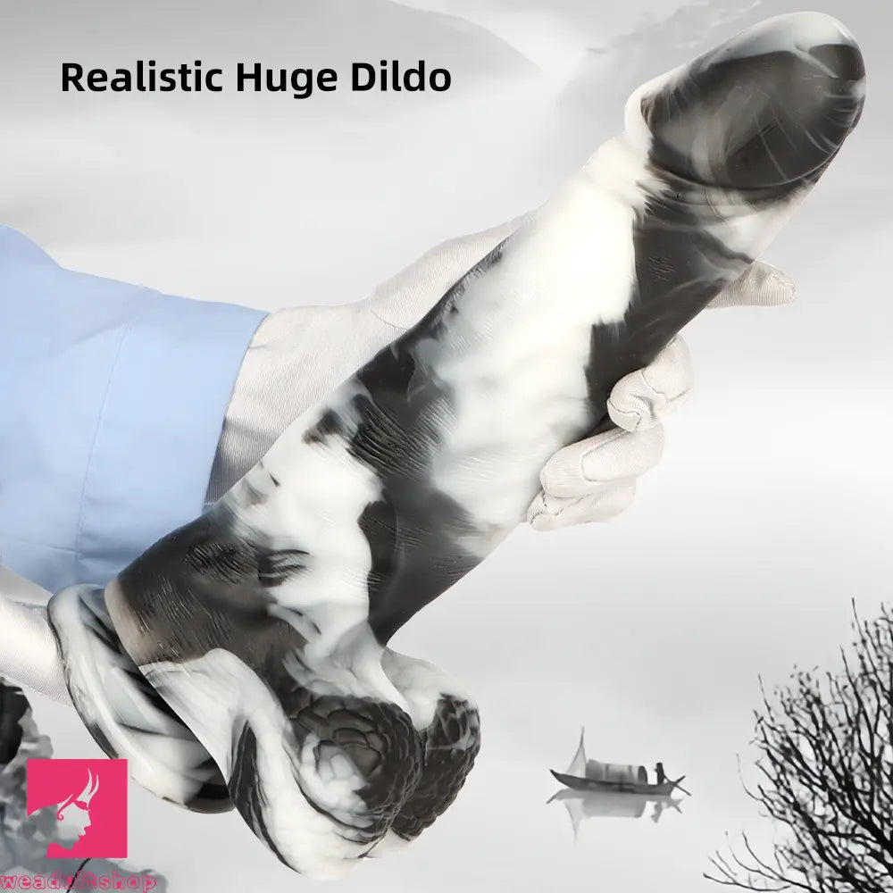 13.38in Black White Mixed Color PVC Extra Huge Long Thick Male Dildo