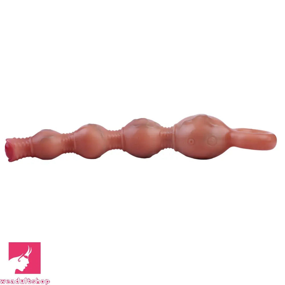 10.5in Big Vibrating Silicone Soft Pulling Beads G Spot Dildo With 3 Motors