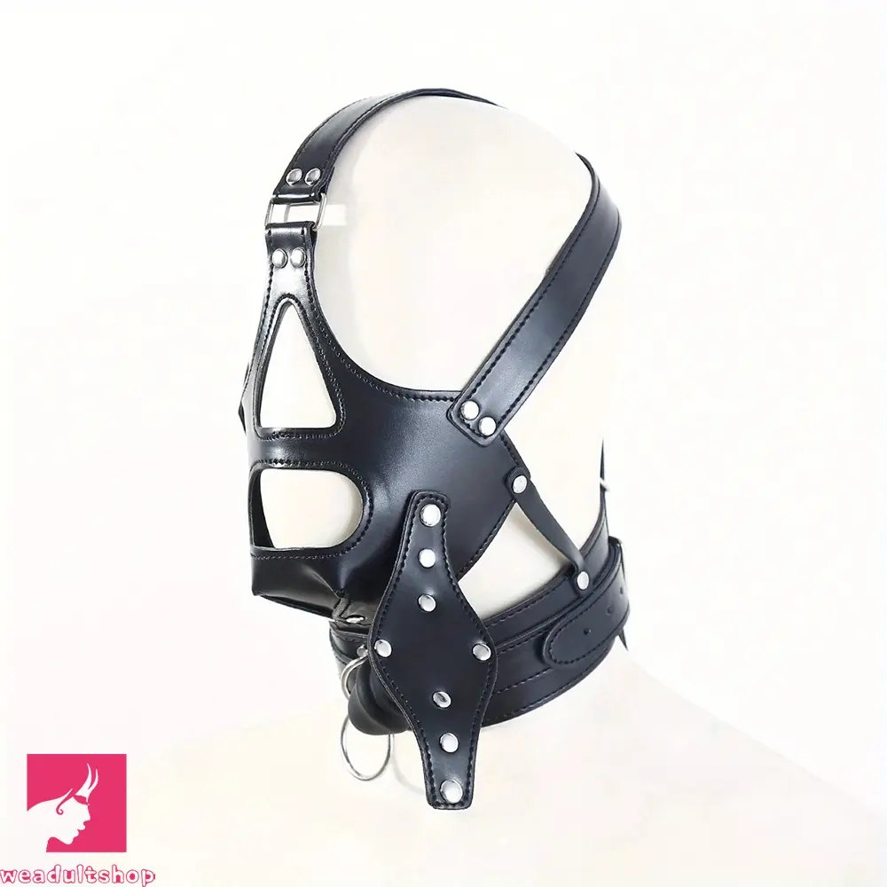 2.36in Mouth Gag Dildo Adjustable Faux Leather Face Cover Gag Muzzle Dildo