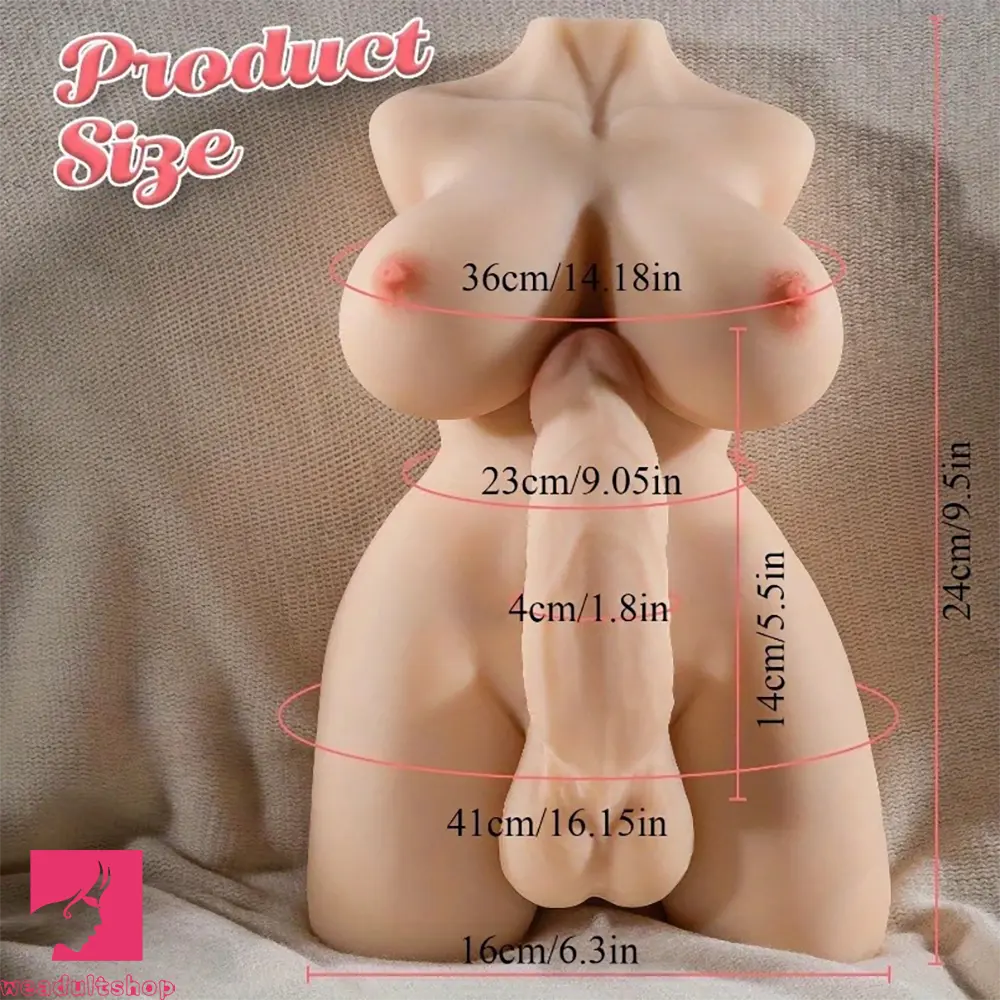 5.5in Soft Dildo Shemale Sex Doll Torso Sex Toy with Breasts Vagina Anus