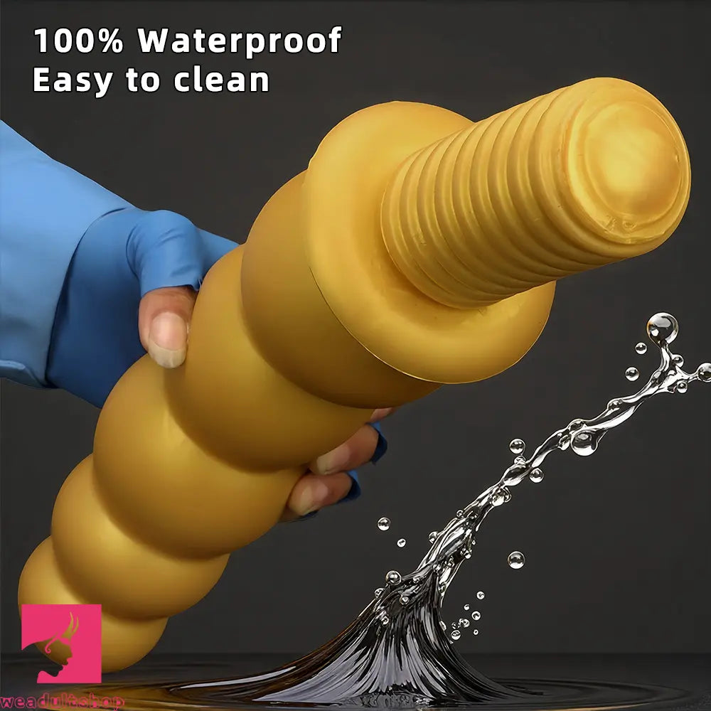 10.62in 14.56in Gold Silicone Anal Plug Dildo With Handle For Love Sex