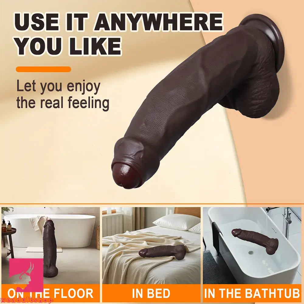 10.13in Uncut Realistic Skin Double Density Silicone Big Dildo Hands-Free Love