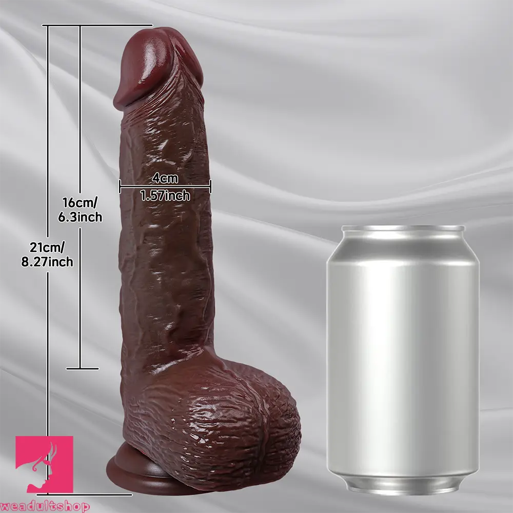 8.27in Moveable Skin Squirting Ebony Silicone Soft Big Dildo For Couples