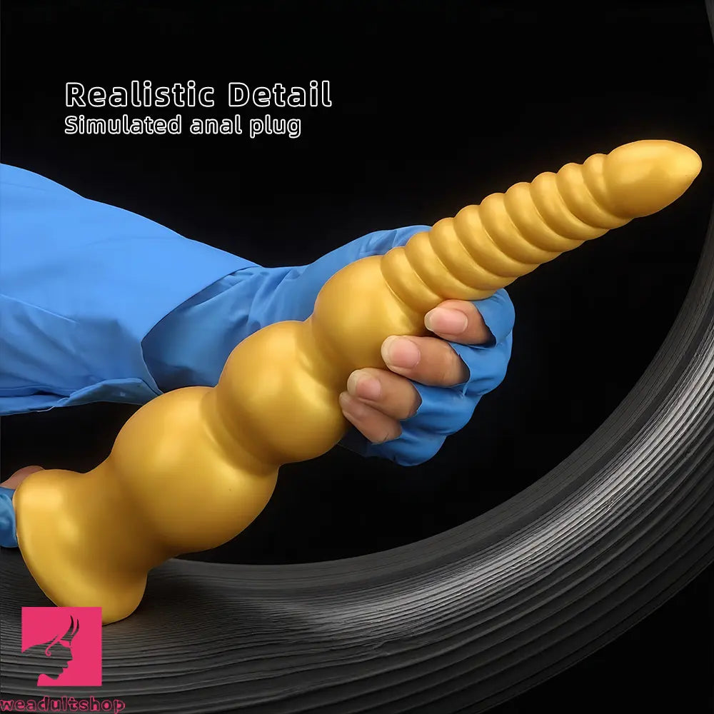 9.44in 13.38in Gold Silicone Pointed Thread Long Large Soft Cock Dildo