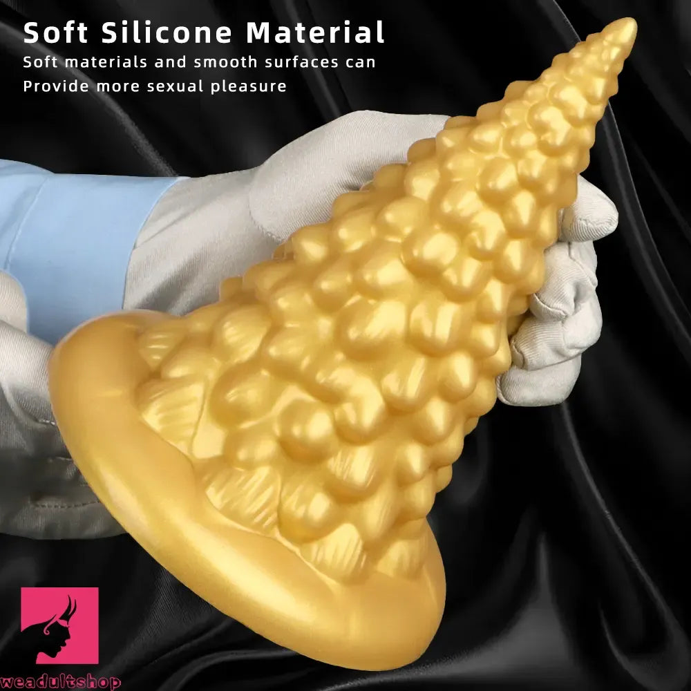 7.87in Golden Silicone Soft Anal Plug Clit Expansion Suction Cup Dildo