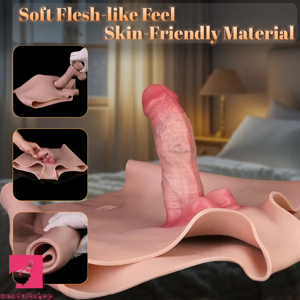 6.37in Wearable Silicone Cock Dildo Pants Real Skin with Hollow Penis Sleeve