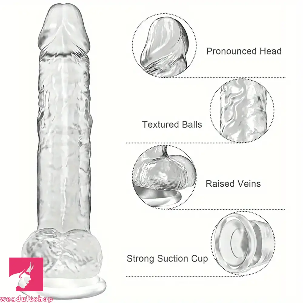 7.5in Clear Realistic Suction Cup Anal Dildo For G-spot Prostate Sex